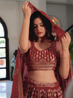 Charming Maroon Color Georgette Fabric Party Wear Lehenga