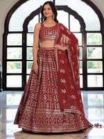 Charming Maroon Color Georgette Fabric Party Wear Lehenga