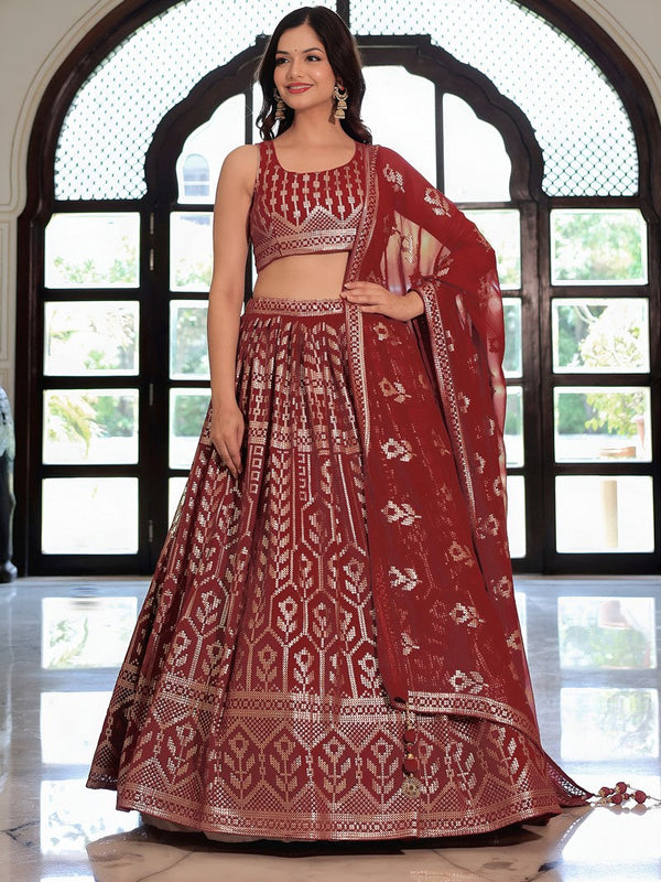 Charming Maroon Color Georgette Fabric Party Wear Lehenga
