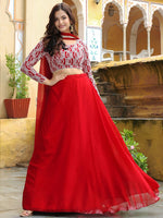 Charming Red Color Georgette Fabric Party Wear Lehenga