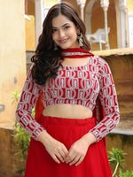 Charming Red Color Georgette Fabric Party Wear Lehenga