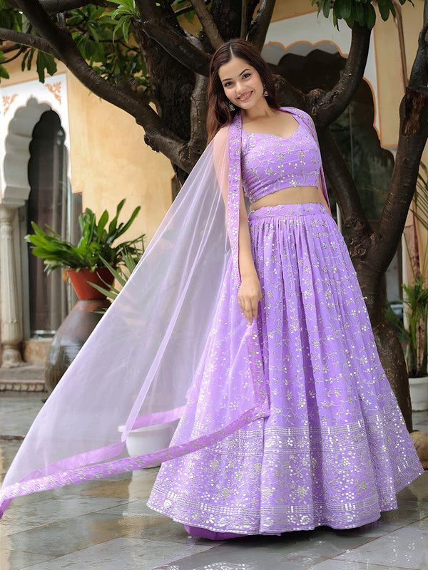 Charming Purple Color Georgette Fabric Party Wear Lehenga