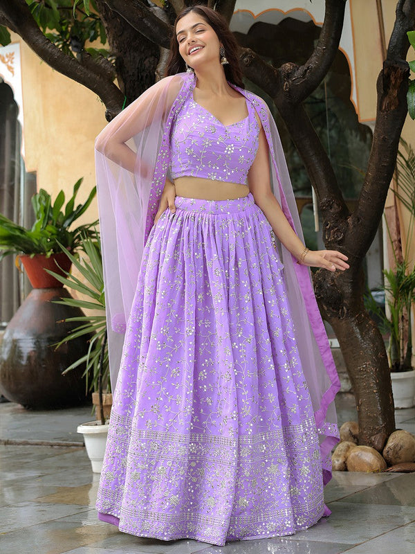Charming Purple Color Georgette Fabric Party Wear Lehenga