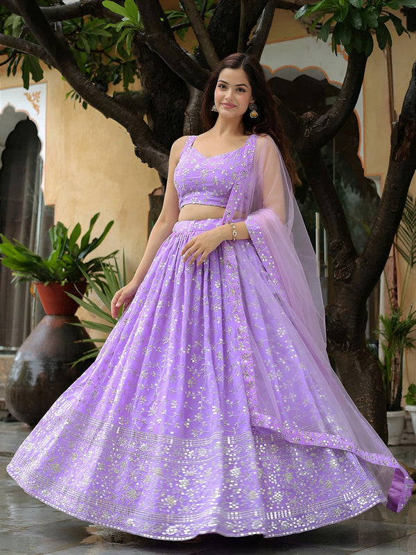 Charming Purple Color Georgette Fabric Party Wear Lehenga