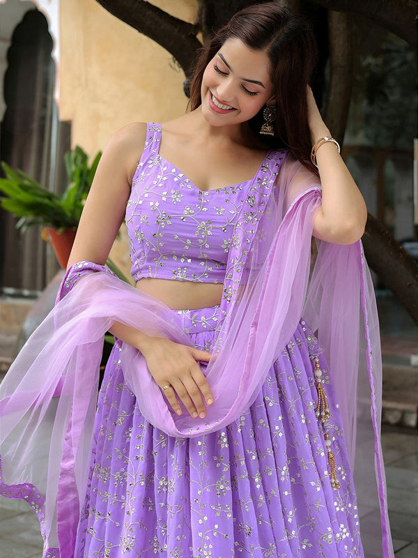 Charming Purple Color Georgette Fabric Party Wear Lehenga