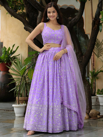 Charming Purple Color Georgette Fabric Party Wear Lehenga