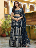 Charming Teal Color Georgette Fabric Party Wear Lehenga