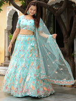 Charming Aqua Color Net Fabric Party Wear Lehenga