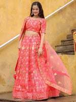 Charming Peach Color Silk Fabric Party Wear Lehenga
