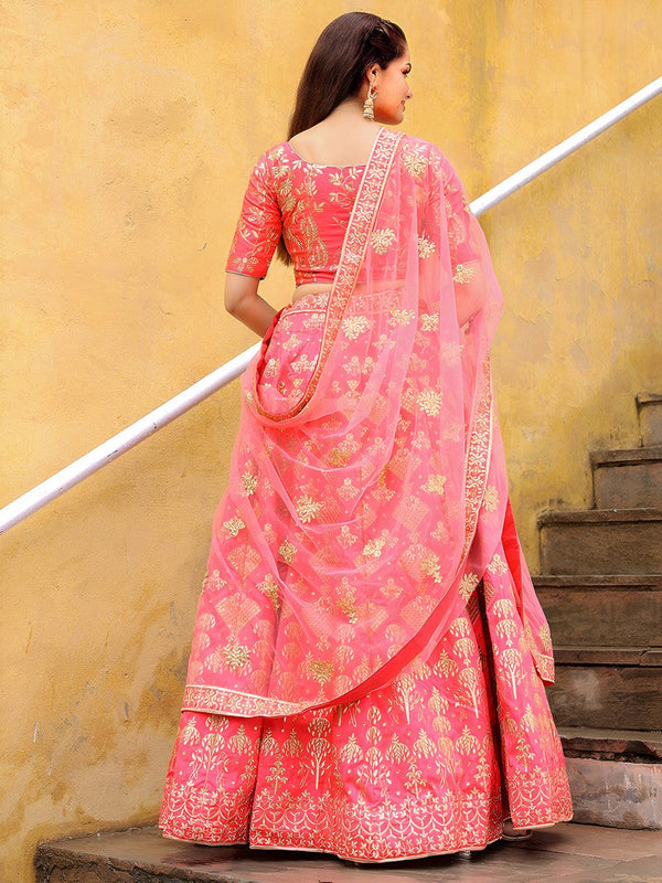 Charming Peach Color Silk Fabric Party Wear Lehenga