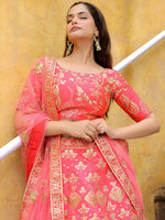 Charming Peach Color Silk Fabric Party Wear Lehenga