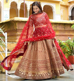 Glowing Maroon Color Silk Fabric Party Wear Lehenga