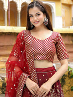 Glowing Maroon Color Silk Fabric Party Wear Lehenga