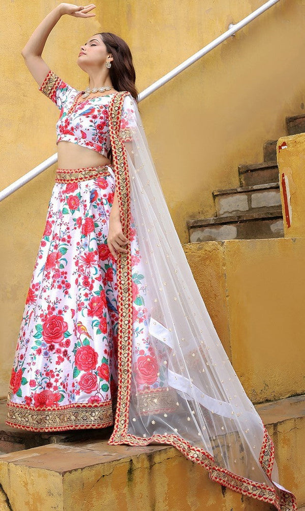 Glowing White Color Art Silk Fabric Party Wear Lehenga