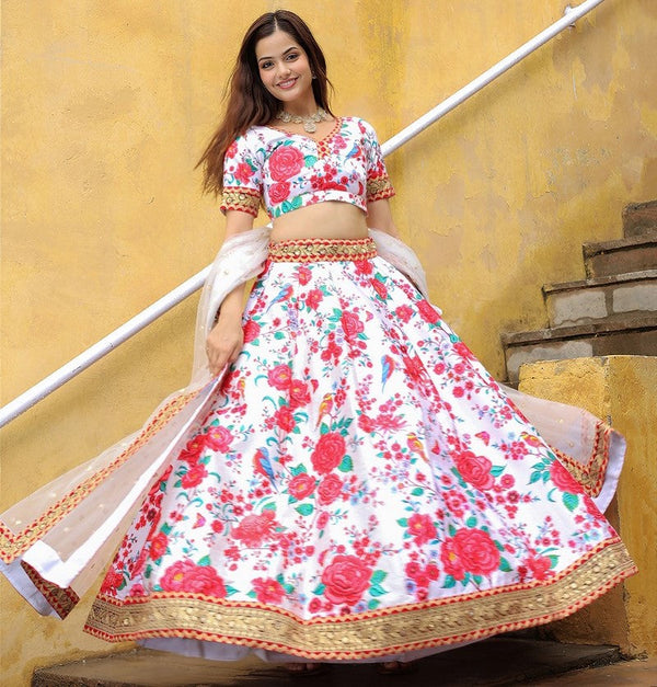 Glowing White Color Art Silk Fabric Party Wear Lehenga