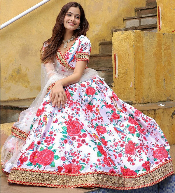 Glowing White Color Art Silk Fabric Party Wear Lehenga