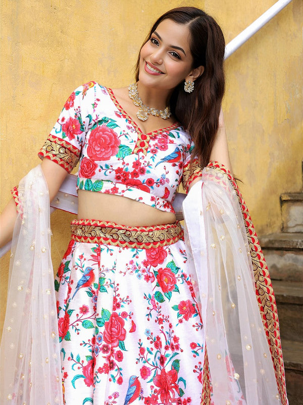 Glowing White Color Art Silk Fabric Party Wear Lehenga