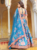 Glowing Blue Color Art Silk Fabric Party Wear Lehenga