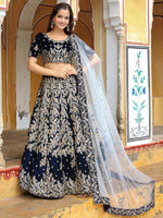 Glowing Navy Blue Color Velvet Fabric Party Wear Lehenga