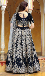 Glowing Navy Blue Color Velvet Fabric Party Wear Lehenga