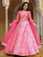 Glowing Pink Color Silk Fabric Party Wear Lehenga