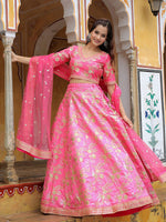 Glowing Pink Color Silk Fabric Party Wear Lehenga