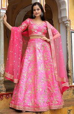 Glowing Pink Color Silk Fabric Party Wear Lehenga