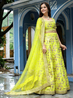 Glowing Yellow Color Silk Fabric Party Wear Lehenga