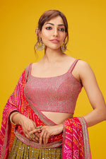 Glowing Green Color Georgette Fabric Party Wear Lehenga