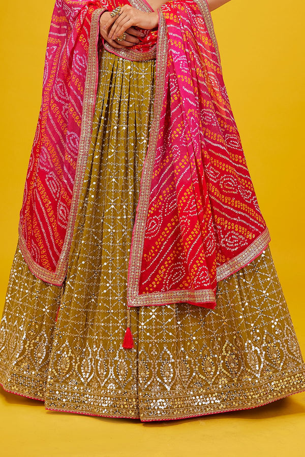 Glowing Green Color Georgette Fabric Party Wear Lehenga