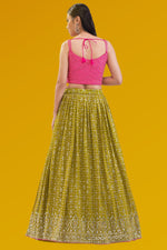 Glowing Green Color Georgette Fabric Party Wear Lehenga