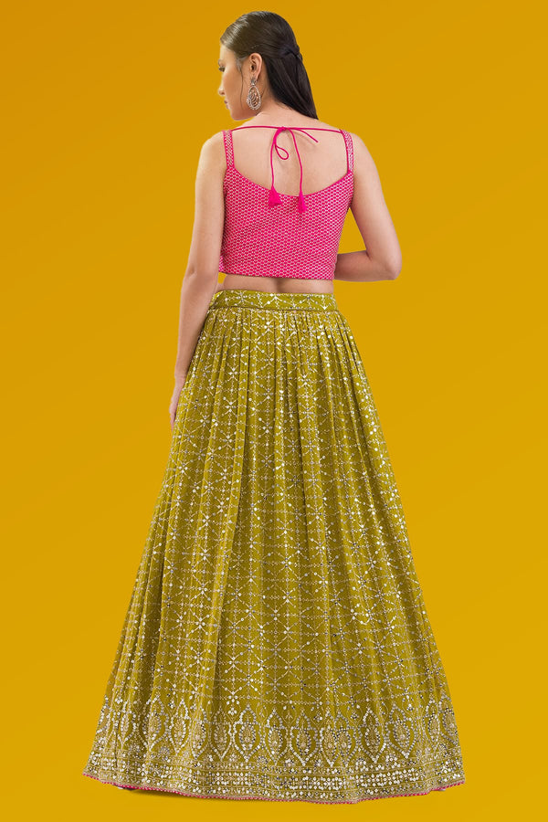 Glowing Green Color Georgette Fabric Party Wear Lehenga