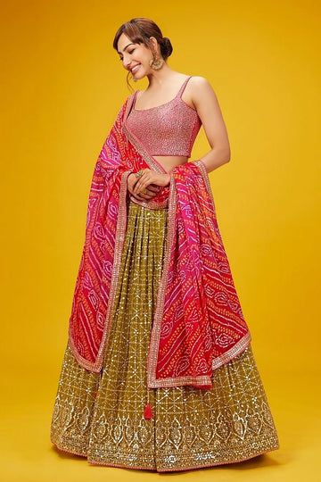 Glowing Green Color Georgette Fabric Party Wear Lehenga