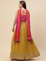 Glowing Mustard Color Georgette Fabric Party Wear Lehenga