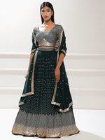 Glowing Green Color Georgette Fabric Party Wear Lehenga