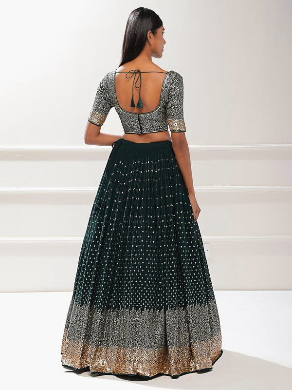 Glowing Green Color Georgette Fabric Party Wear Lehenga