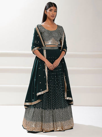 Glowing Green Color Georgette Fabric Party Wear Lehenga