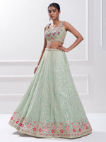 Glowing Green Color Georgette Fabric Party Wear Lehenga