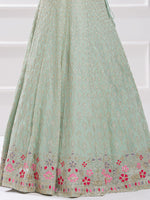 Glowing Green Color Georgette Fabric Party Wear Lehenga