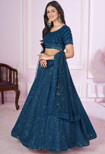 Charming Teal Color Georgette Fabric Party Wear Lehenga