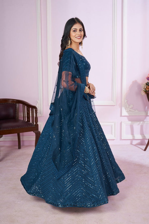 Charming Teal Color Georgette Fabric Party Wear Lehenga