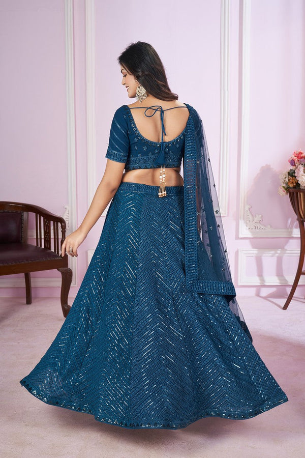 Charming Teal Color Georgette Fabric Party Wear Lehenga