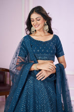 Charming Teal Color Georgette Fabric Party Wear Lehenga