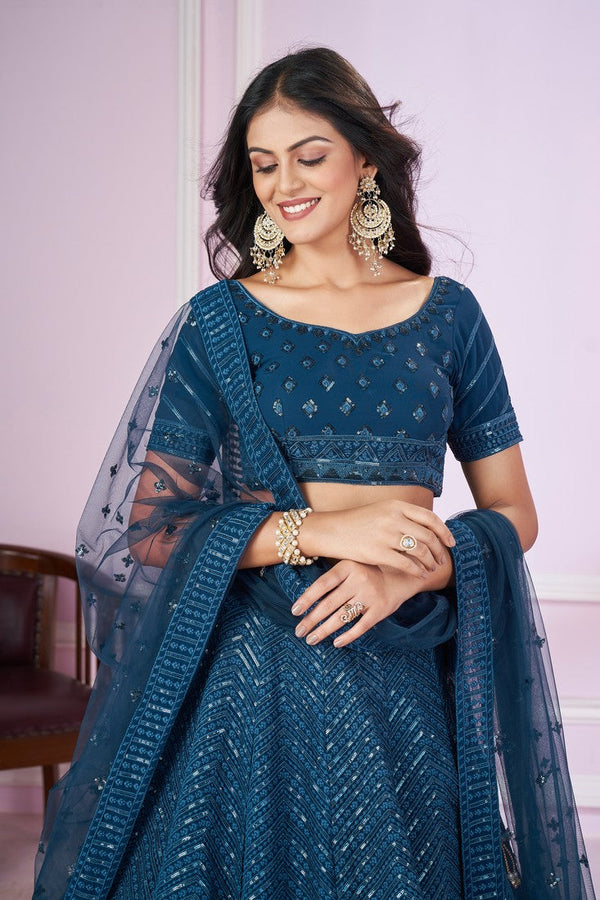 Charming Teal Color Georgette Fabric Party Wear Lehenga