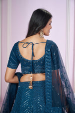 Charming Teal Color Georgette Fabric Party Wear Lehenga
