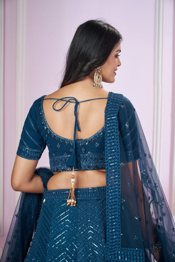 Charming Teal Color Georgette Fabric Party Wear Lehenga