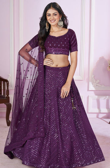 Charming Voilet Color Georgette Fabric Party Wear Lehenga