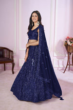 Charming Navy Blue Color Georgette Fabric Party Wear Lehenga