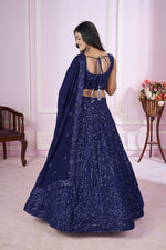 Charming Navy Blue Color Georgette Fabric Party Wear Lehenga