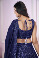 Charming Navy Blue Color Georgette Fabric Party Wear Lehenga